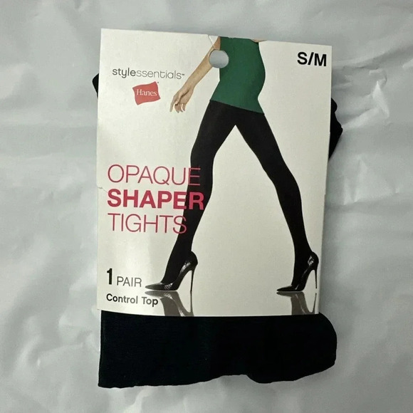Hanes Style Essentials Opaque Shaper Tights Size S/M Black Control Top New - Picture 5 of 5